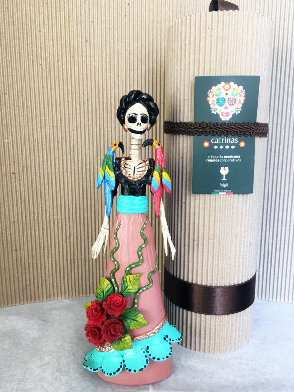 Catrina Mexicana Frida Kahlo 2 aves rosa 5