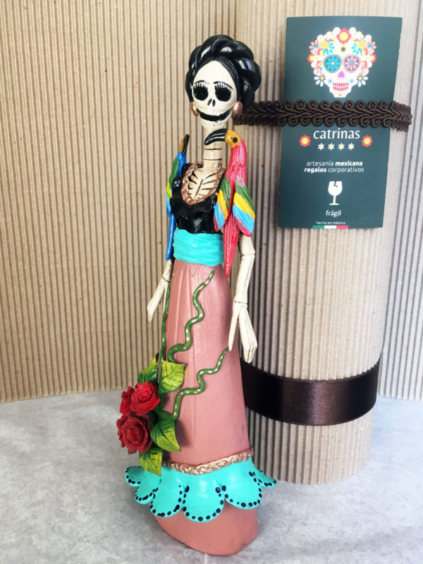 Catrina Mexicana Frida Kahlo 2 aves rosa 4