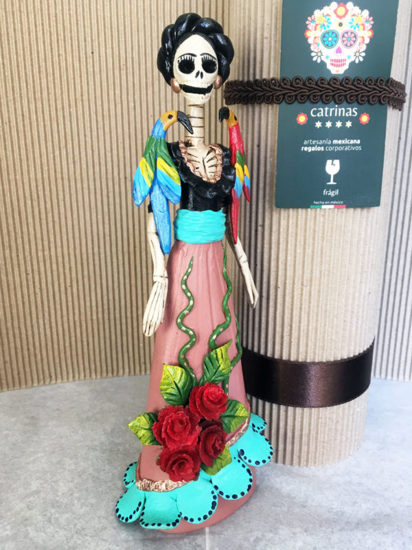 Catrina Mexicana Frida Kahlo 2 aves rosa 3