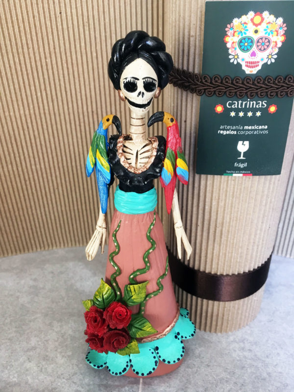 Catrina Mexicana Frida Kahlo 2 aves rosa