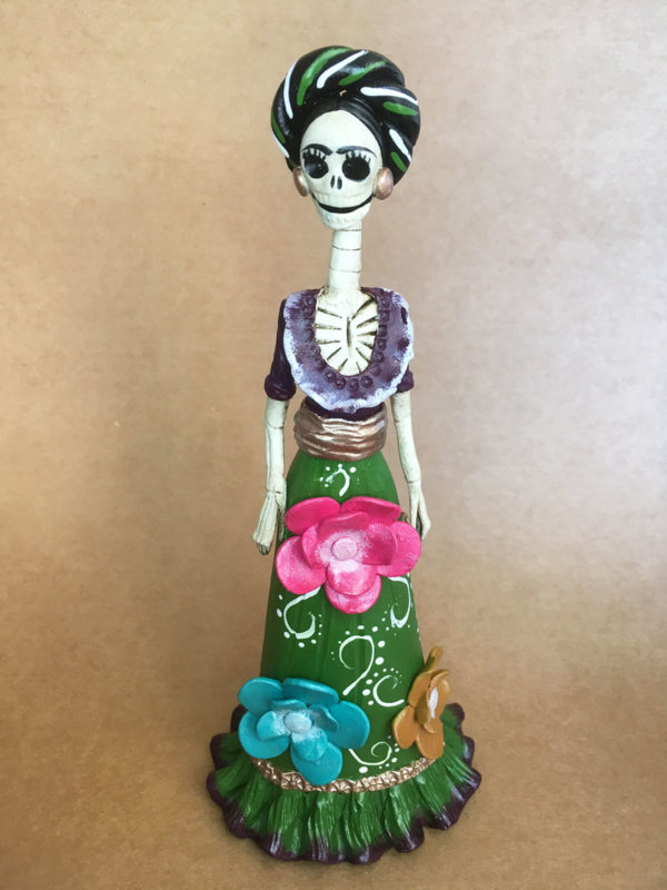 Catrina Mexicana Frida Kahlo 3 Flores Verde 5