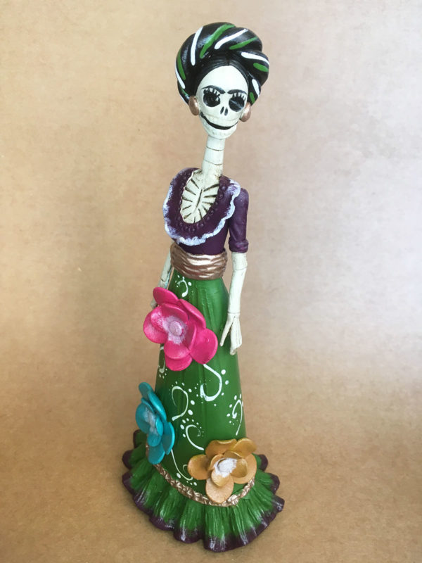 Catrina Mexicana Frida Kahlo 3 Flores Verde 4