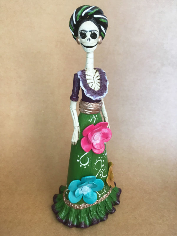 Catrina Mexicana Frida Kahlo 3 Flores Verde 3