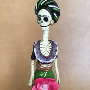 Catrina Mexicana Frida Kahlo 3 Flores Verde