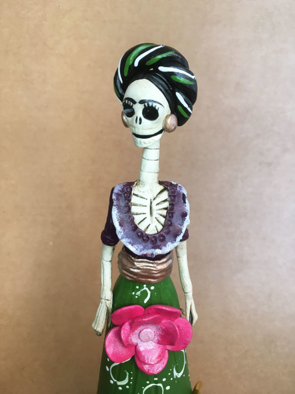 Catrina Mexicana Frida Kahlo 3 Flores Verde