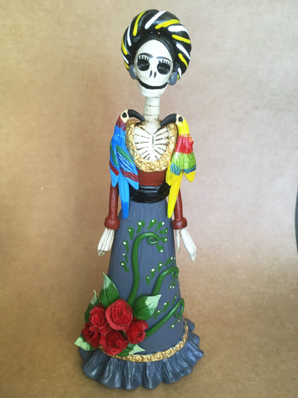 Catrina Mexicana Frida Kahlo Pajaros Gris 5