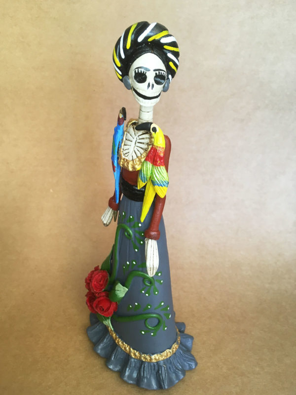 Catrina Mexicana Frida Kahlo Pajaros Gris 4