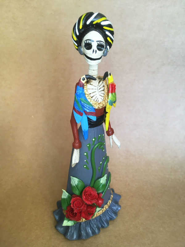 Catrina Mexicana Frida Kahlo Pajaros Gris 3