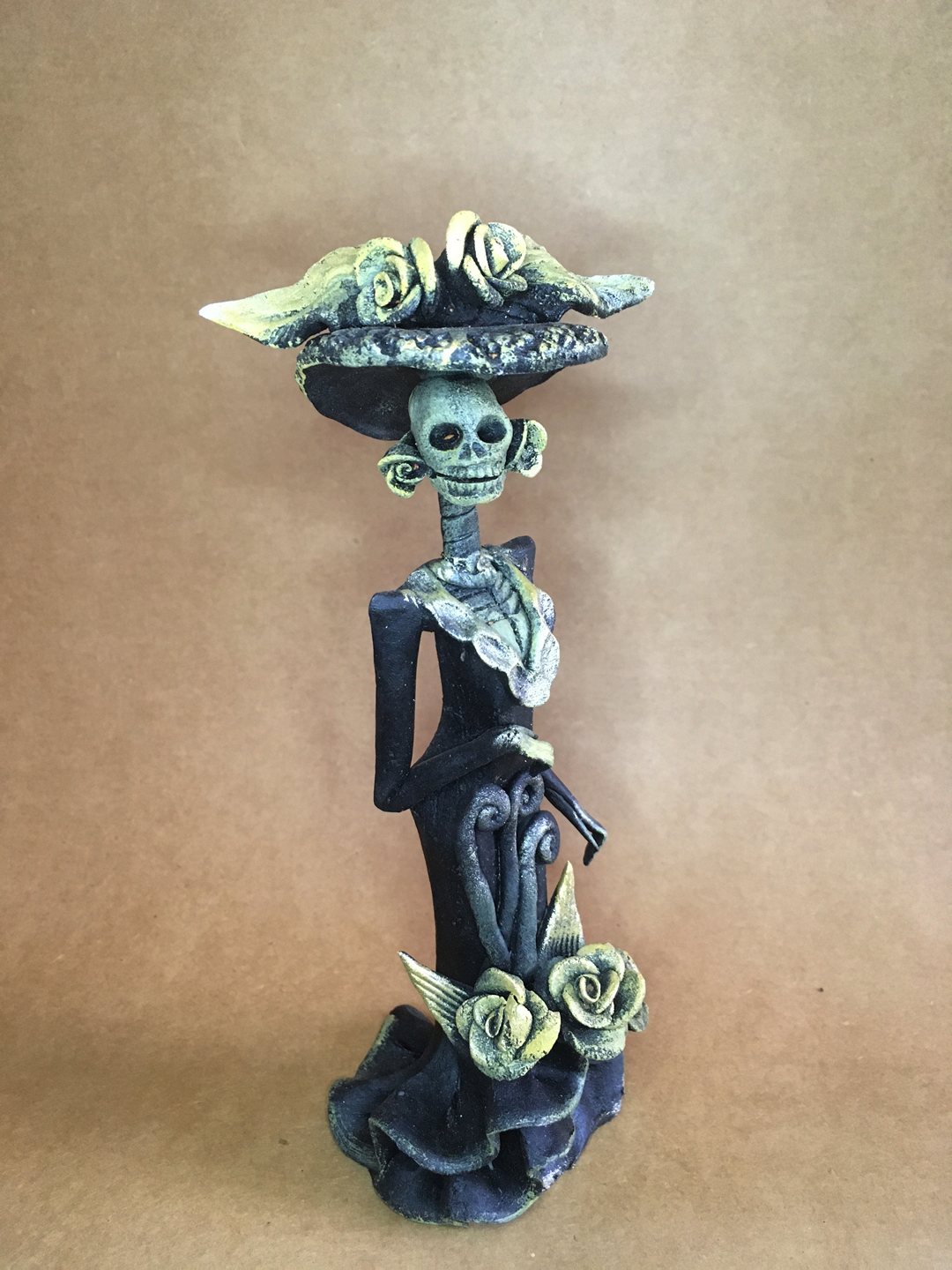 Catrina Mexicana Garbancera Negra Dorado 🦋 Catrinas Artesanía Y